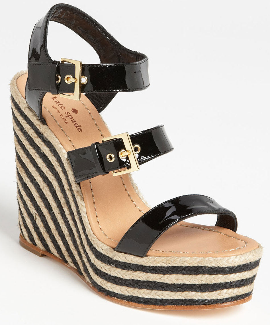 Kate Spade New York Black Patent Lucie Platform Wedge Sandals Size 9.5 NIB $278