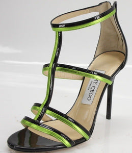 Jimmy Choo Thistle Caged T Strappy Green Black Sandals Size 40.5 10.5 New $795
