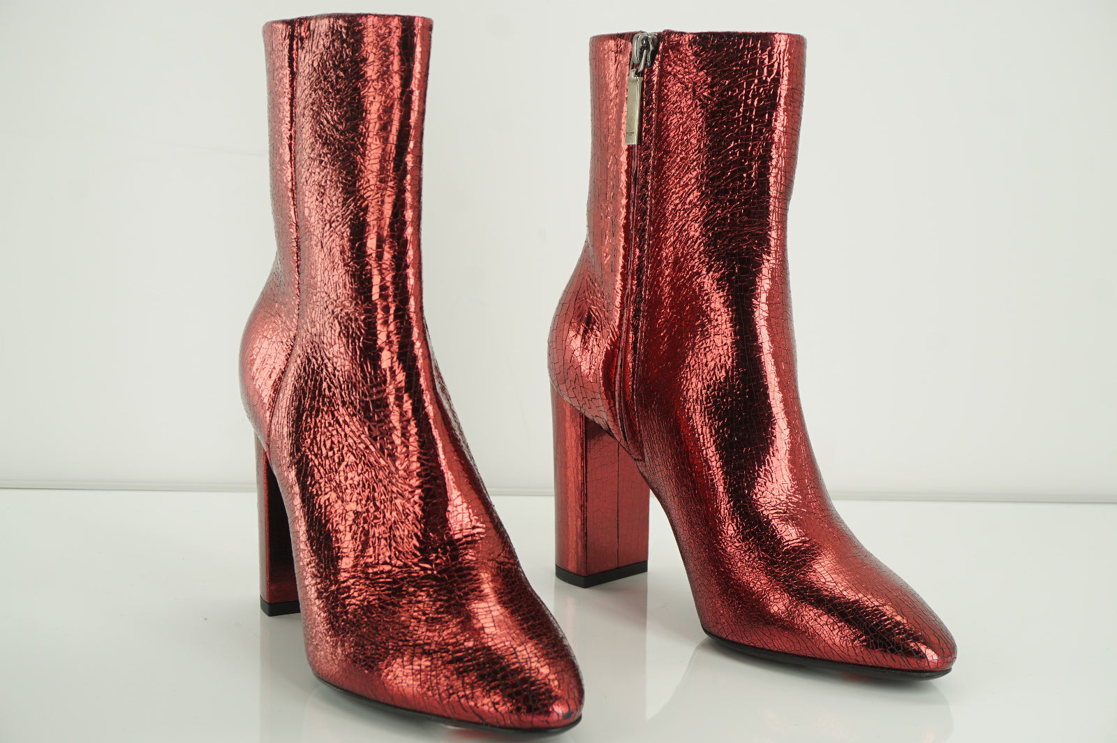 SAINT LAURENT Babies Red Metallic Ankle Boots Size 36.5 NIB YSL $1095 90MM