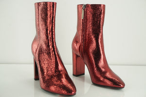 SAINT LAURENT Babies Red Metallic Ankle Boots Size 36.5 NIB YSL $1095 90MM