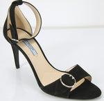 Prada Black Suede Ankle Strap Sandals size 39.5 High Heel New Circle Buckle $750