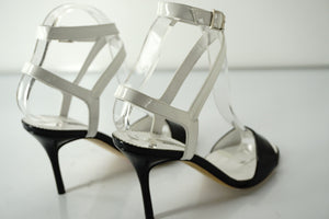 Manolo Blahnik Black White Patent Llonicabi Ankle Strap Sandals SZ 36.5 NIB $865