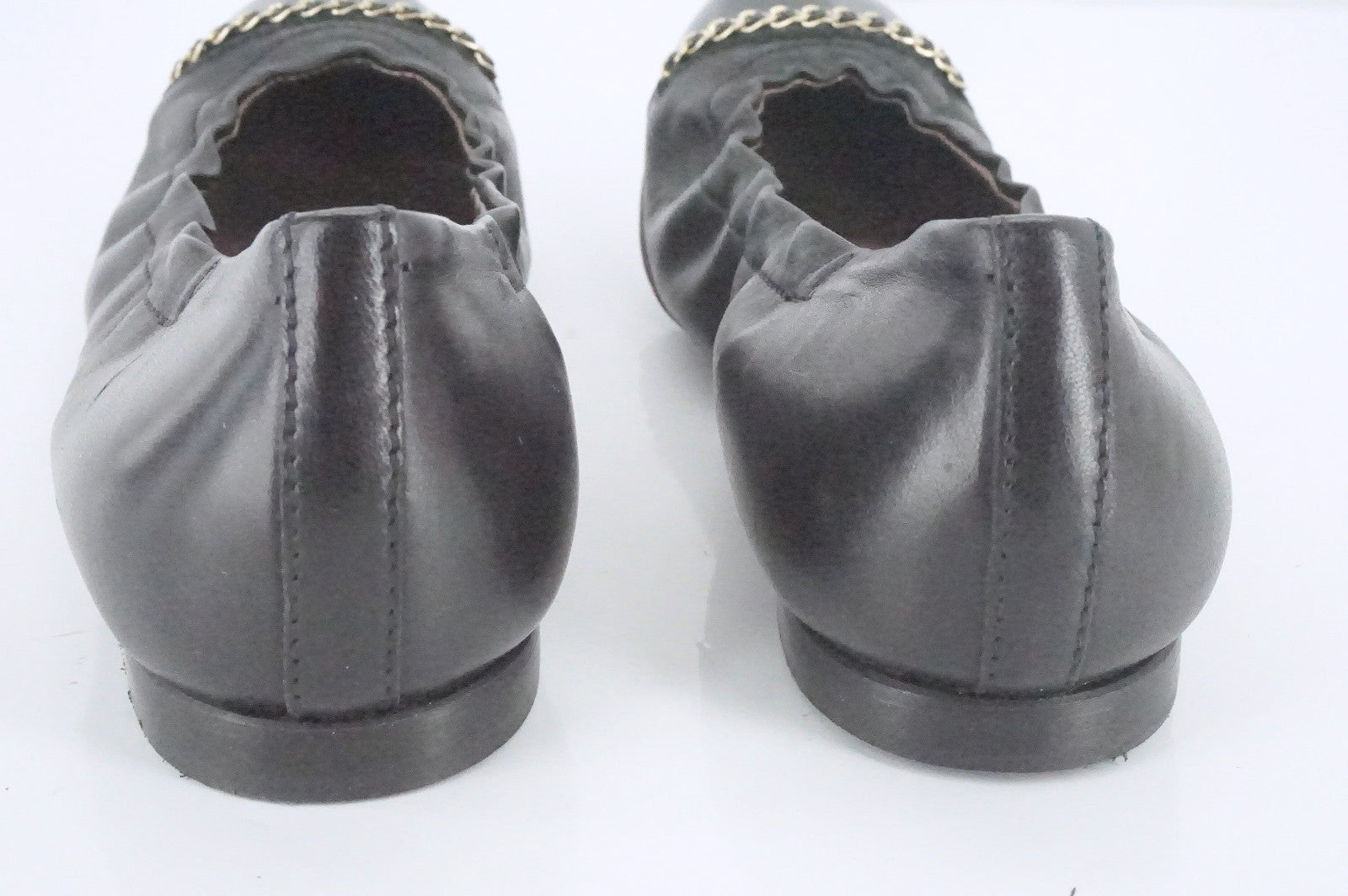 AGL Black Leather Bijoux Chain Embellished Patent Cap Toe Ballet Flat SZ 36 $320