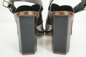 Tory Burch Bleeker Slingback Logo Sandals SZ 6.5 Blue Metal Hex Heel $350 NIB