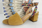 Valentino Chevron Block Heel Ankle Wrap Sandals SZ 38 Tan Suede $795 NIB