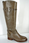 Tory Burch Calista Taupe Leather Logo Belt Knee Riding Boots SZ 5 New $495