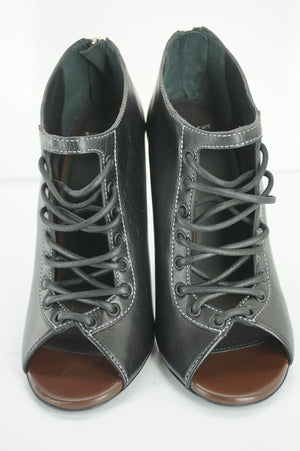 Givenchy Black Leather Nissa Peep Toe Ankle Booties Size 38 Wedge NIB $1625 SZ