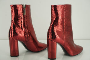 SAINT LAURENT Babies Red Metallic Ankle Boots Size 36.5 NIB YSL $1095 90MM