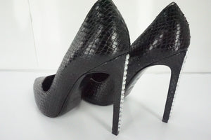 Saint Laurent Black Snake Paris Crystal Heel Pointy Toe Pumps SZ 38.5 NIB $895