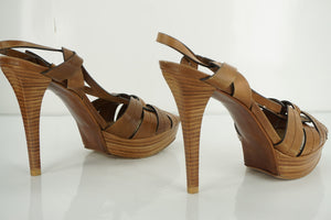 Stuart Weitzman However Brown Leather Platform Strappy Sandals SZ 9.5 NIB $395