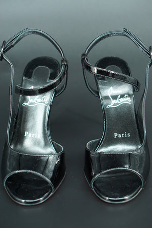 Christian Louboutin So Jenlove 100 Black Patent Sandals Size 35 Ankle Strap $945