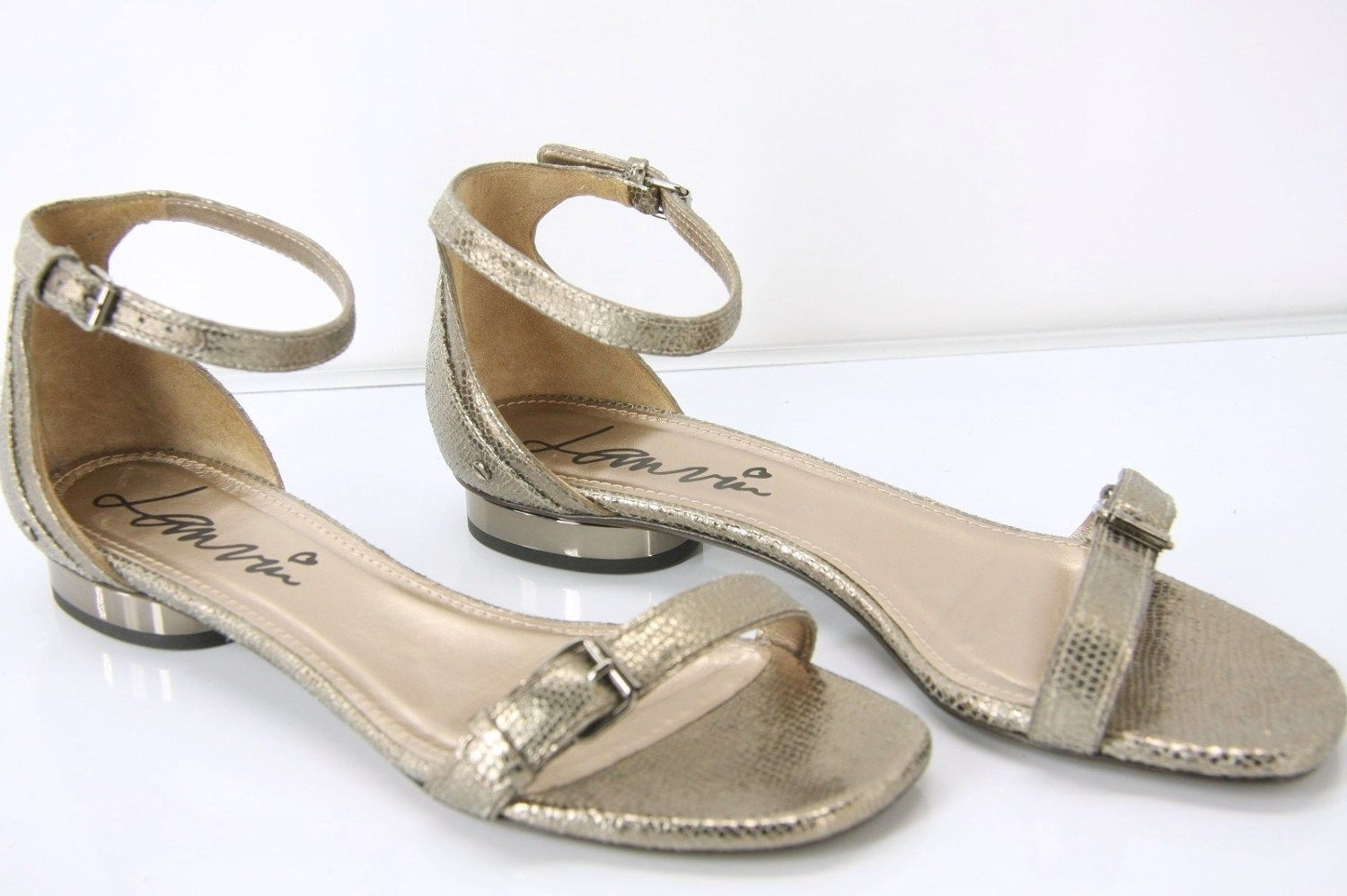 Lanvin Gold Snake Print Ankle Strappy Block Heel Flat Sandal SZ 37.5 New $790