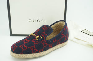 Gucci Fria GG Horsebit Espadrille Loafer Blue Size 7.5G men dress shoe Wool Fur