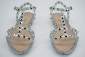 Valentino Rockstud Gladiator Thong Jelly PVC Sandal SZ 37 New Silver Glitter$495