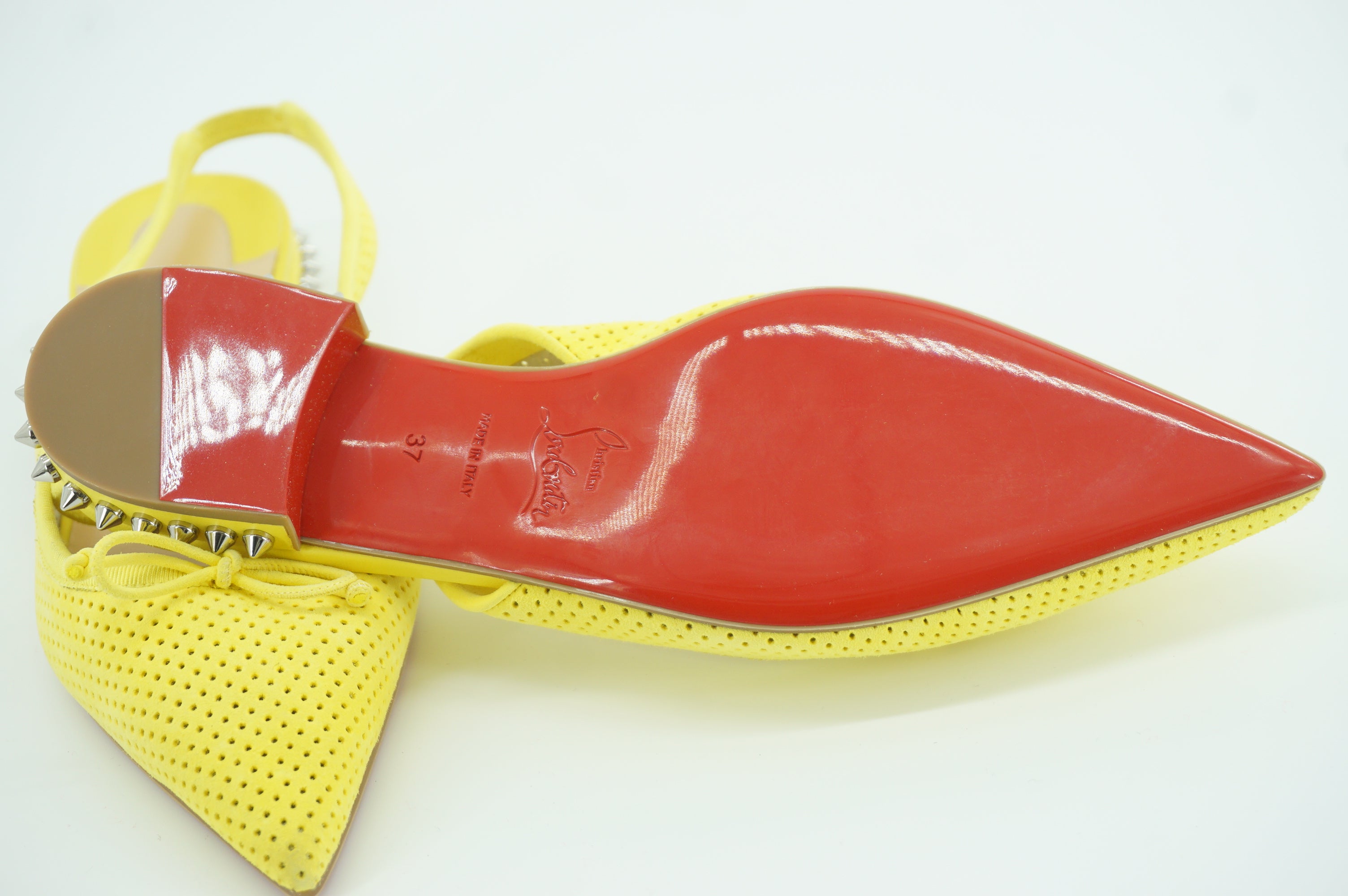 Christian Louboutin Hall Pointy Toe Slingback Ballet Flat Size 37 Spiked Suede