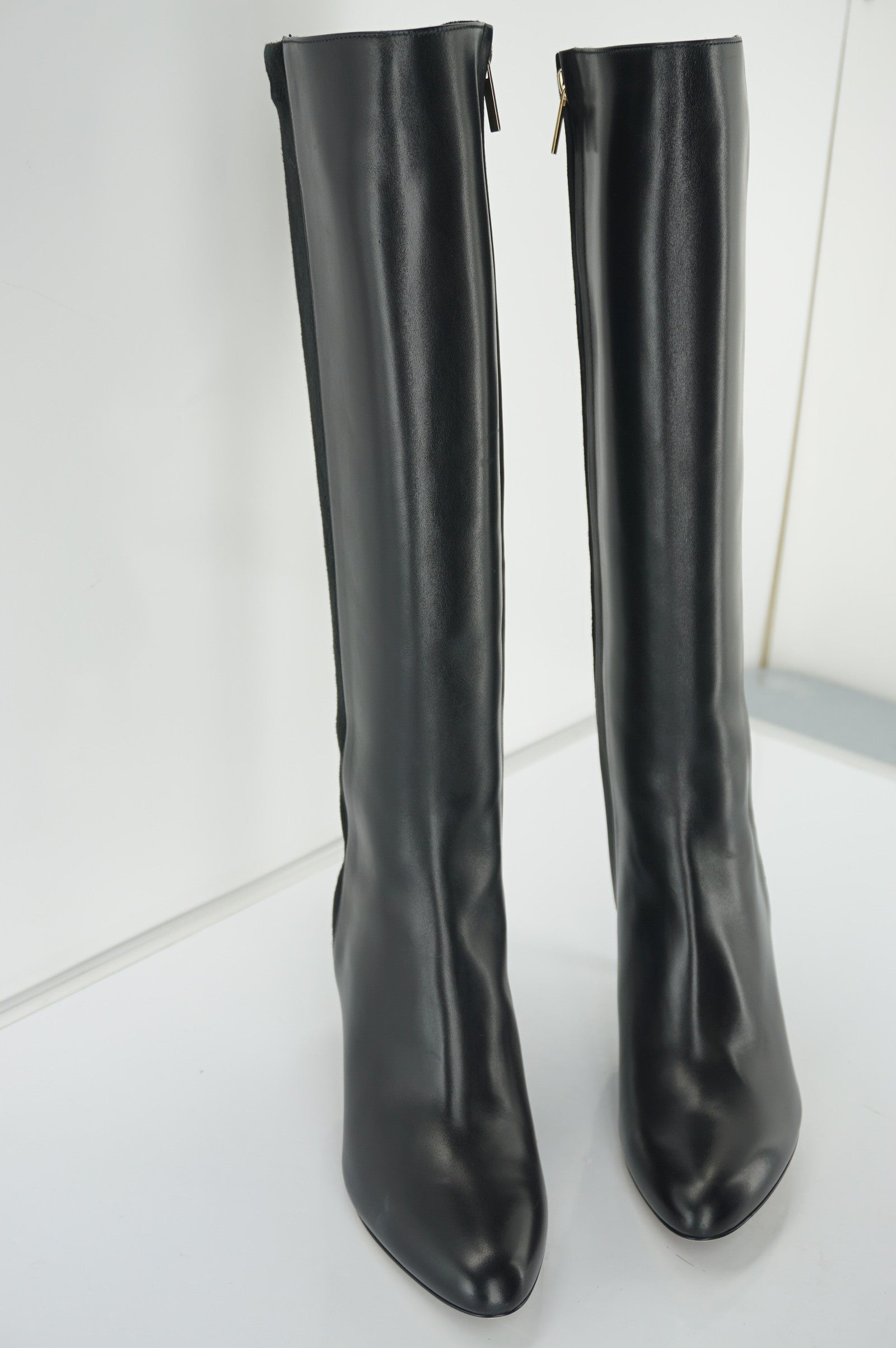 Jimmy Choo Aiden Tall Mixed Leather High Heel Riding Boots SZ 35 Knee NIB $1150