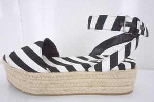 Miu Miu Black White Striped Canvas Platform Espadrille Sandals SZ 41 11 NIB $650